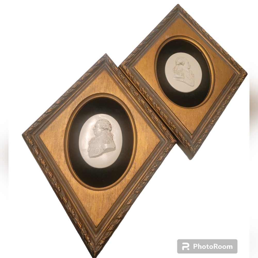 Two Vintage Mid-Century Wall Decor Cameo on Velvet Decor Frames no. 9551 Home